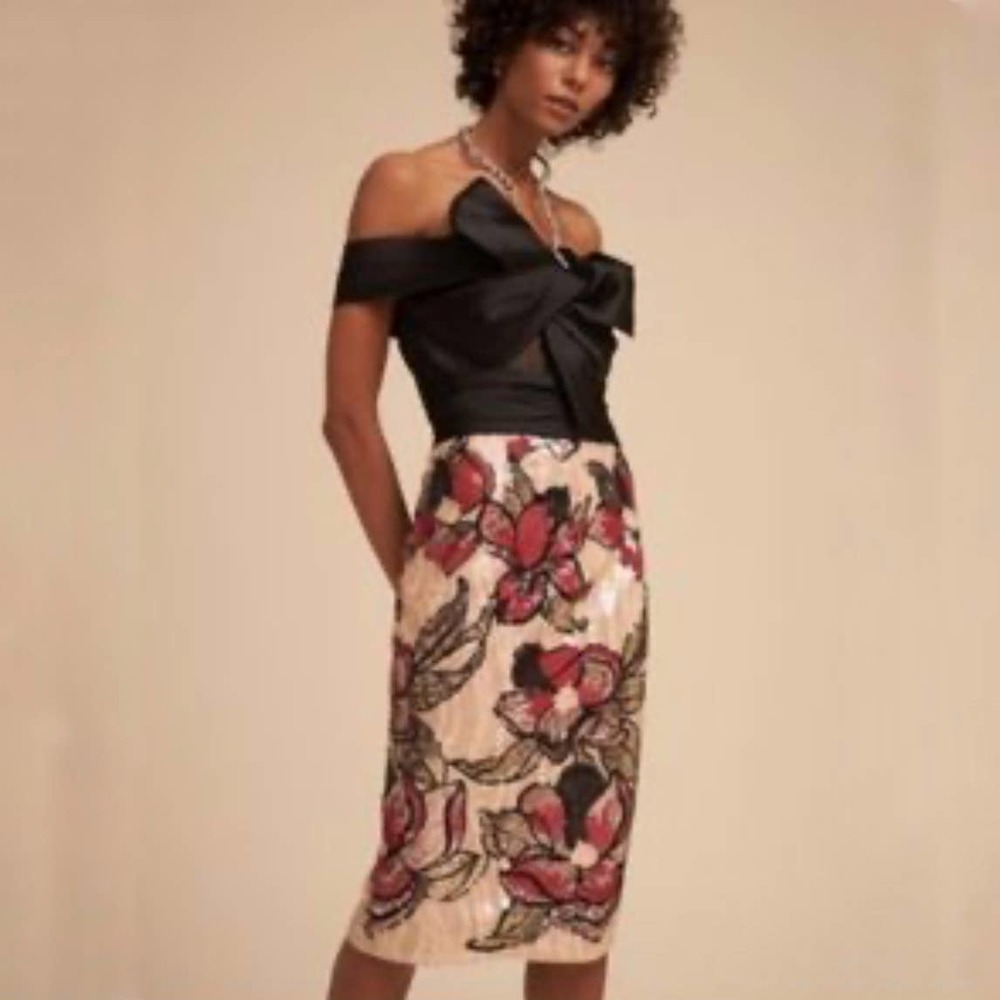Marchesa Cocktail Dress Black Sequin Floral